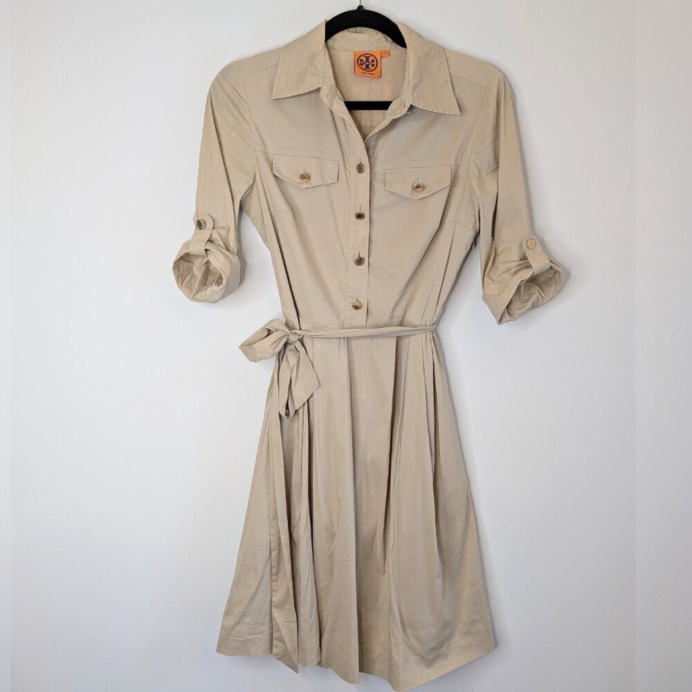Tory Burch Blythe Khaki Safari Shirt Dress Size 2